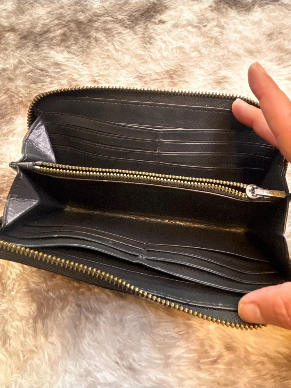 Rare Coach Black Leather Zip-Around Wallet with Space Patch Accents